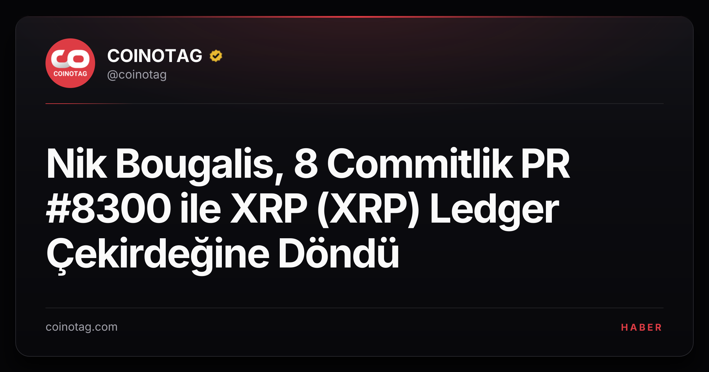 Nik Bougalis, 8 Commitlik PR #8300 ile XRP (XRP) Ledger Çekirdeğine Döndü
