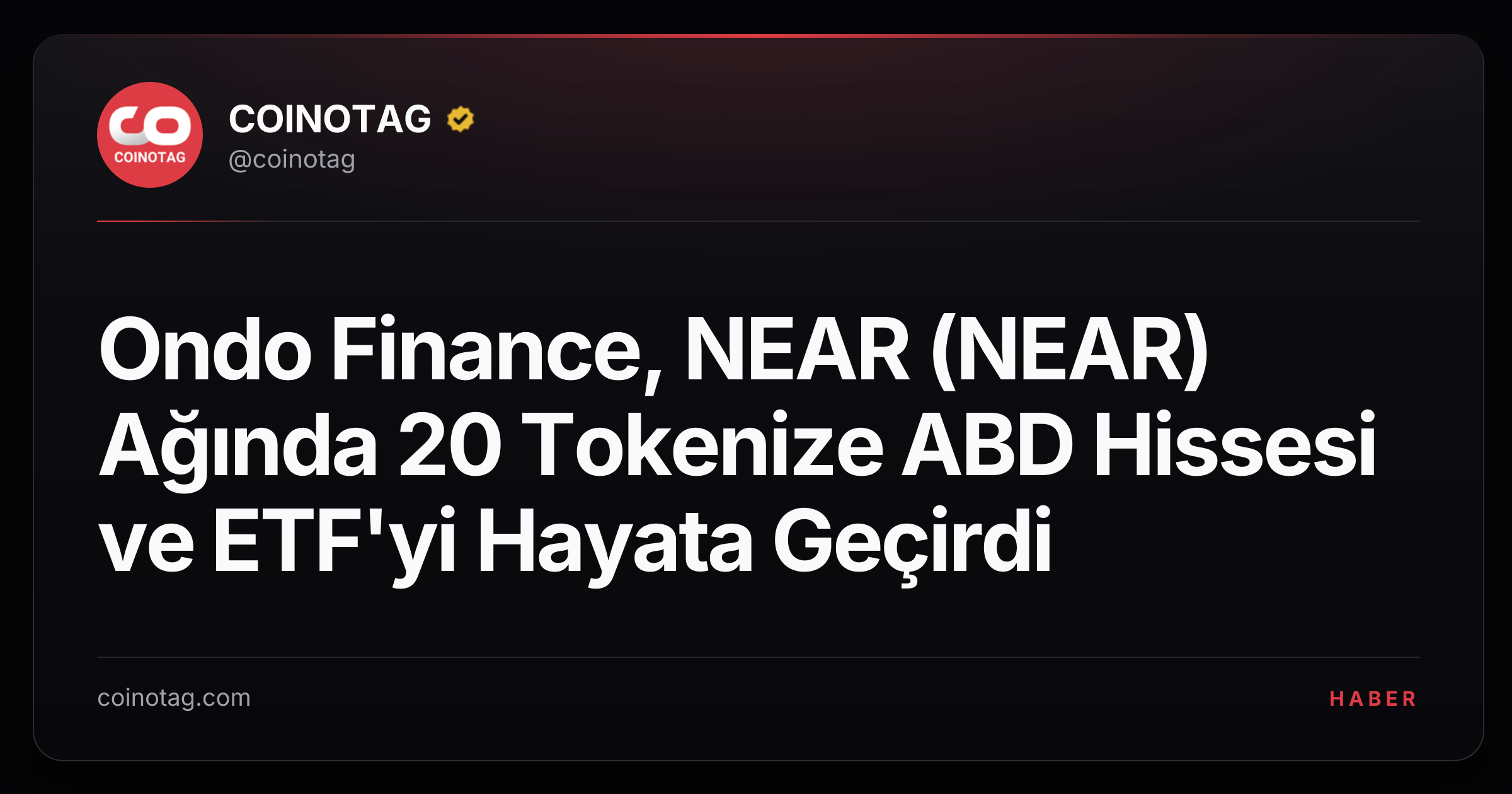 Ondo Finance, NEAR (NEAR) Ağında 20 Tokenize ABD Hissesi ve ETF'yi Hayata Geçirdi