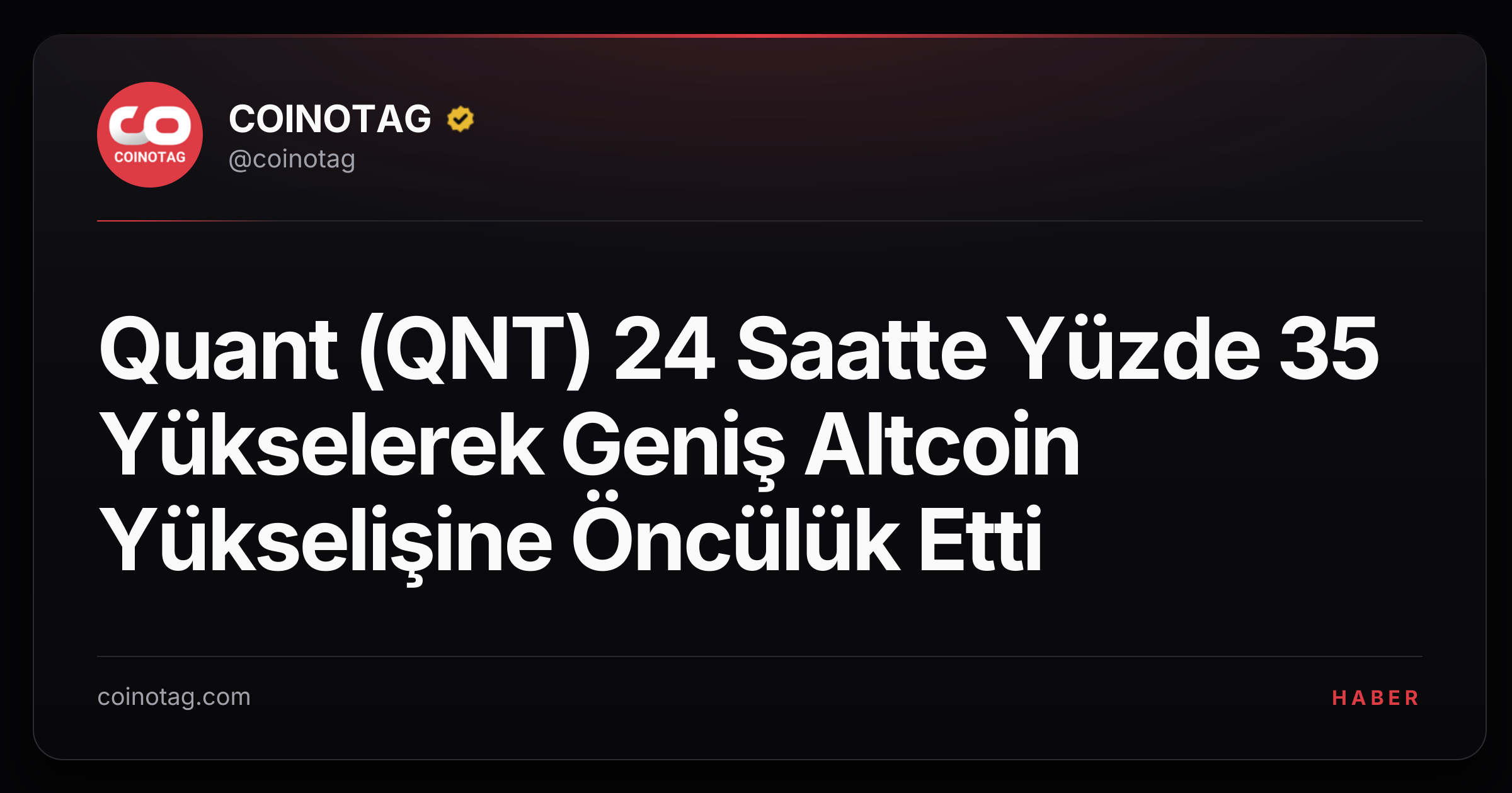 Quant (QNT) 24 Saatte Yüzde 35 Yükselerek Geniş Altcoin Yükselişine Öncülük Etti