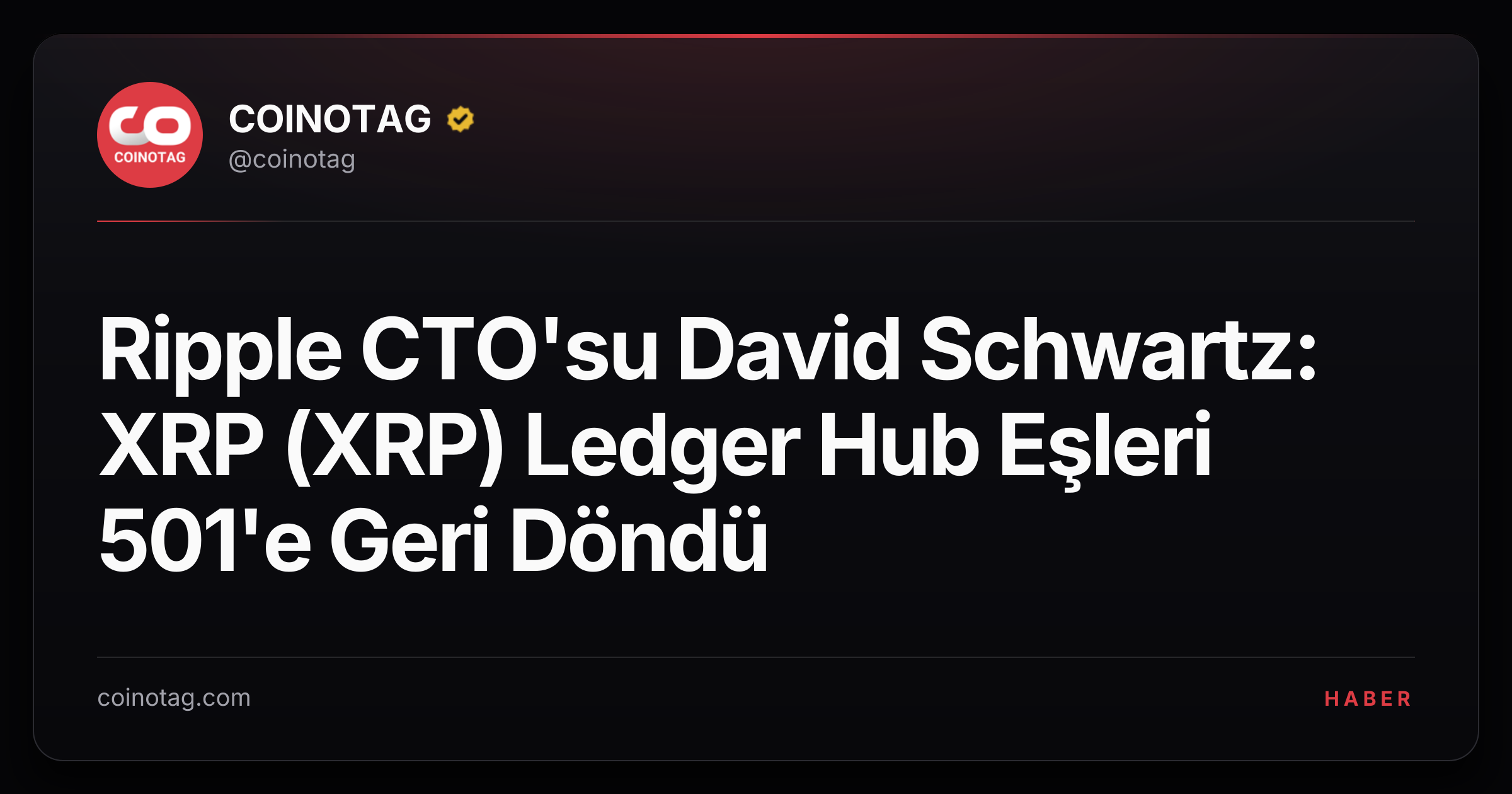 Ripple CTO'su David Schwartz: XRP (XRP) Ledger Hub Eşleri 501'e Geri Döndü