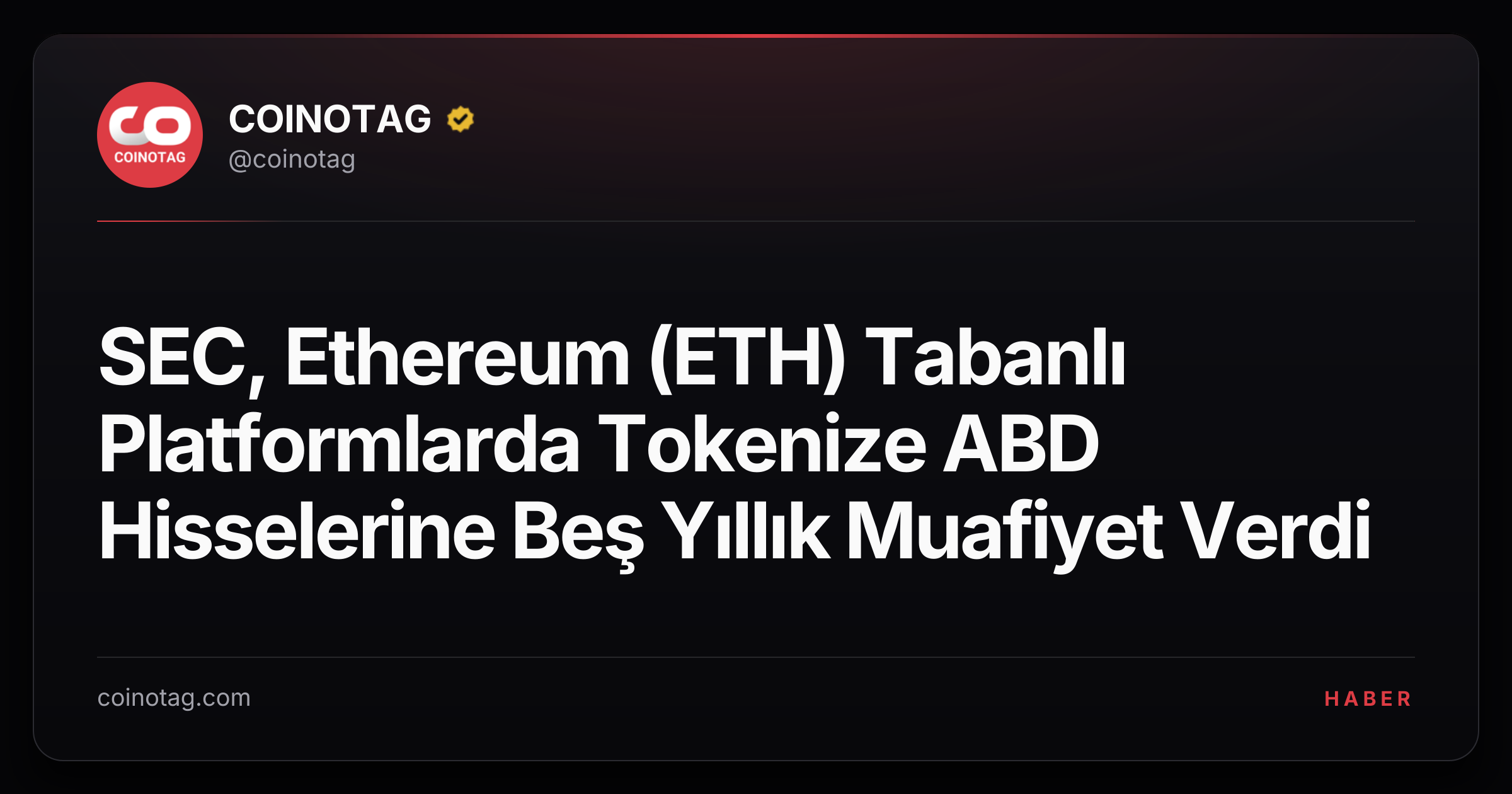 SEC, Ethereum (ETH) Tabanlı Platformlarda Tokenize ABD Hisselerine Beş Yıllık Muafiyet Verdi