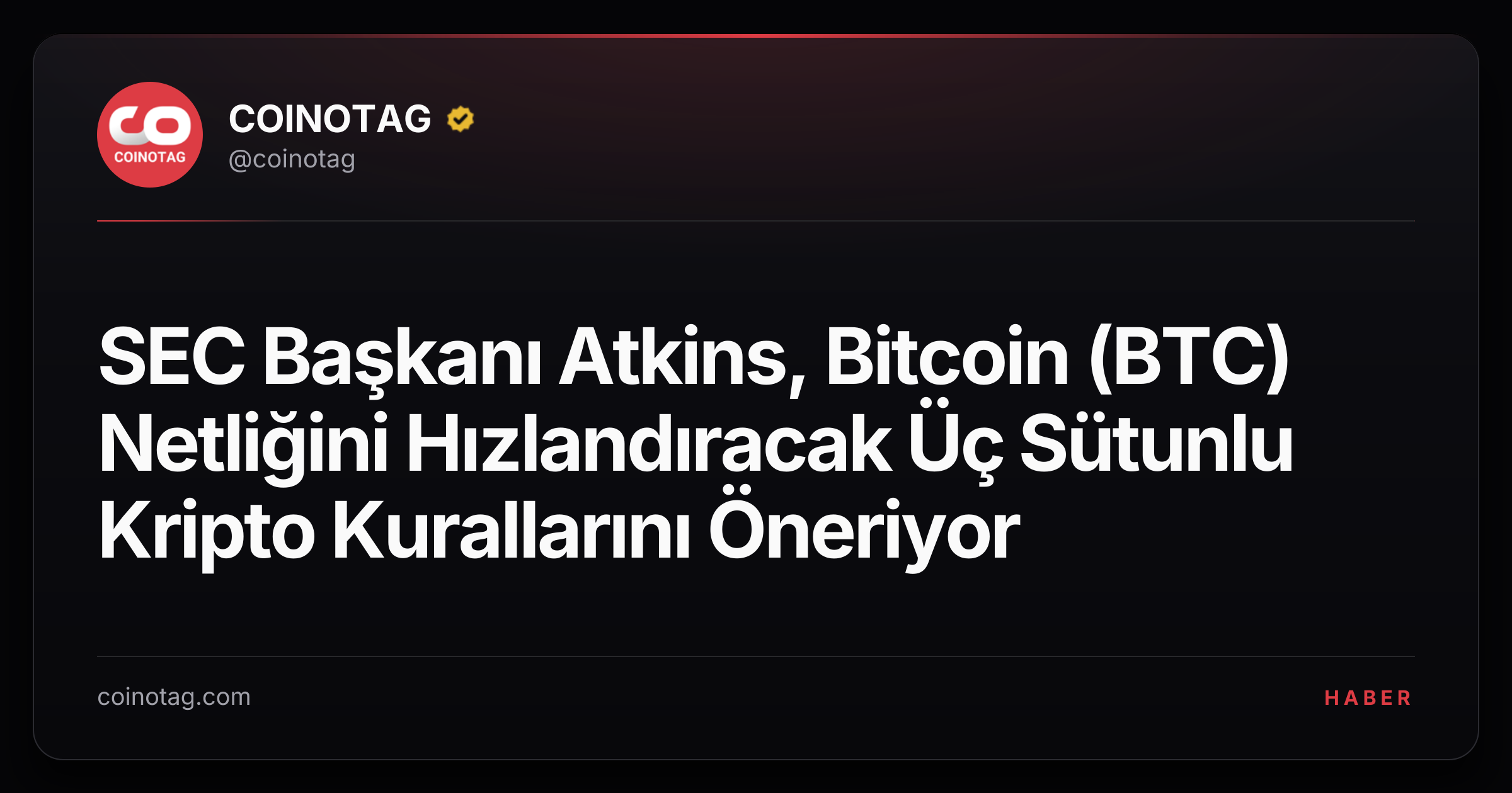 SEC Başkanı Atkins, Bitcoin (BTC) Netliğini Hızlandıracak Üç Sütunlu Kripto Kurallarını Öneriyor