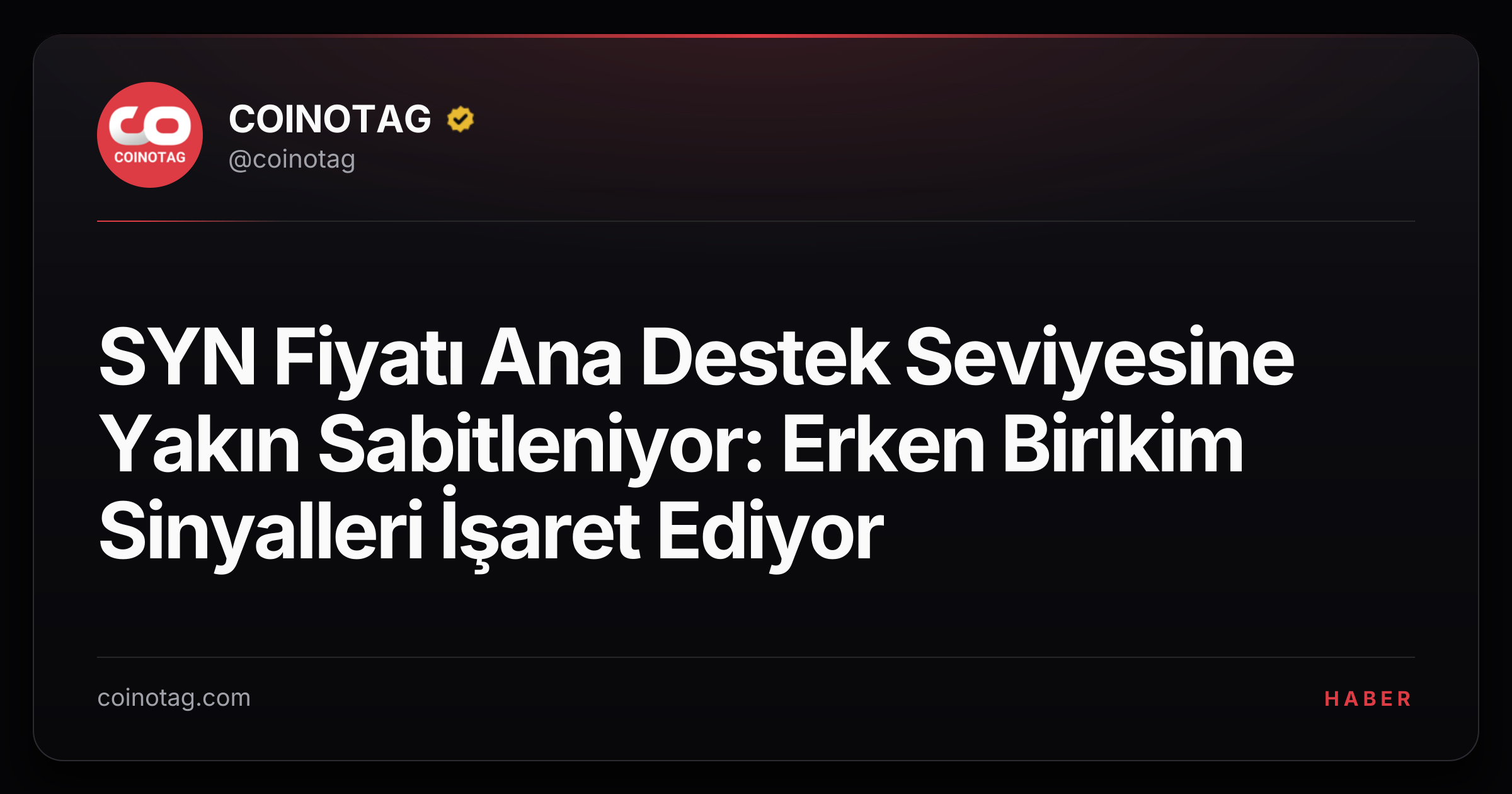 SYN Fiyatı Ana Destek Seviyesine Yakın Sabitleniyor: Erken Birikim Sinyalleri İşaret Ediyor