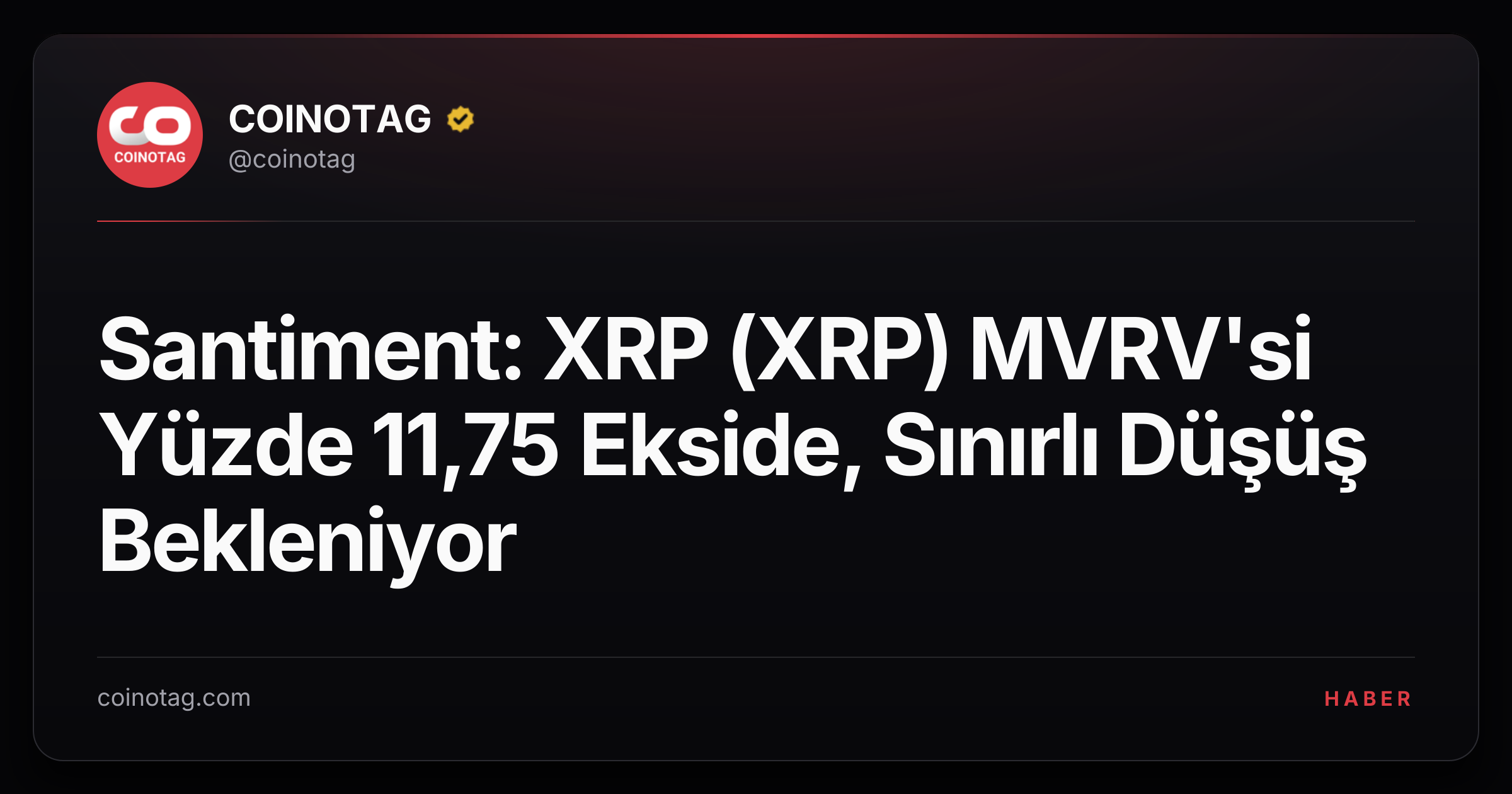 Santiment: XRP (XRP) MVRV'si Yüzde 11,75 Ekside, Sınırlı Düşüş Bekleniyor
