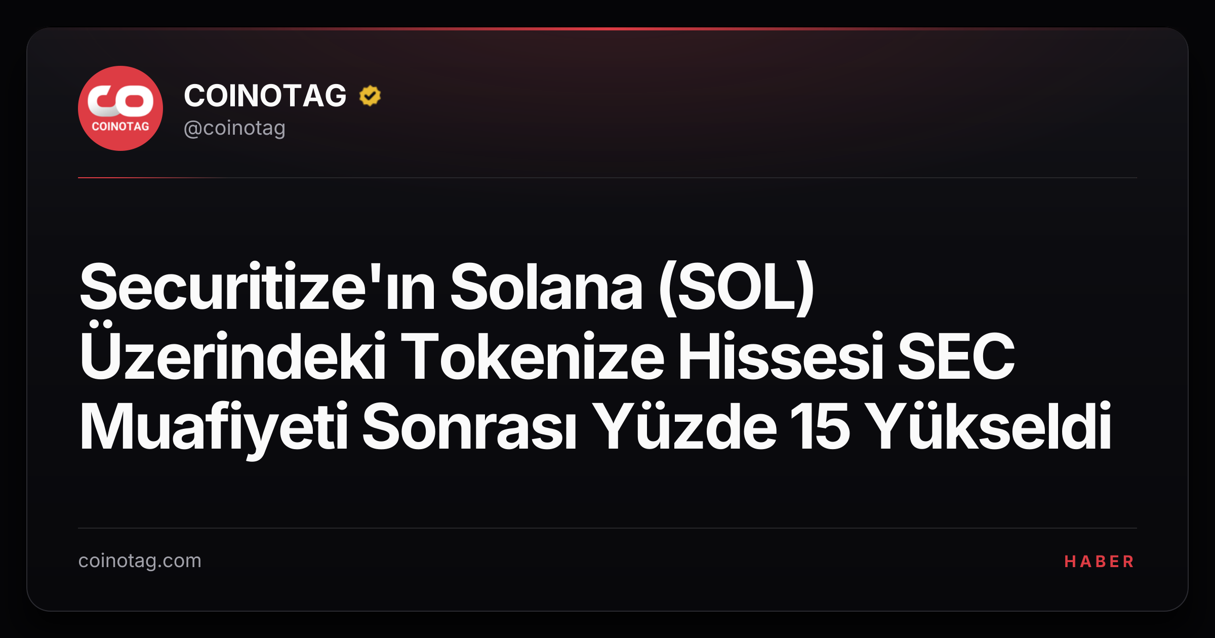 Securitize'ın Solana (SOL) Üzerindeki Tokenize Hissesi SEC Muafiyeti Sonrası Yüzde 15 Yükseldi
