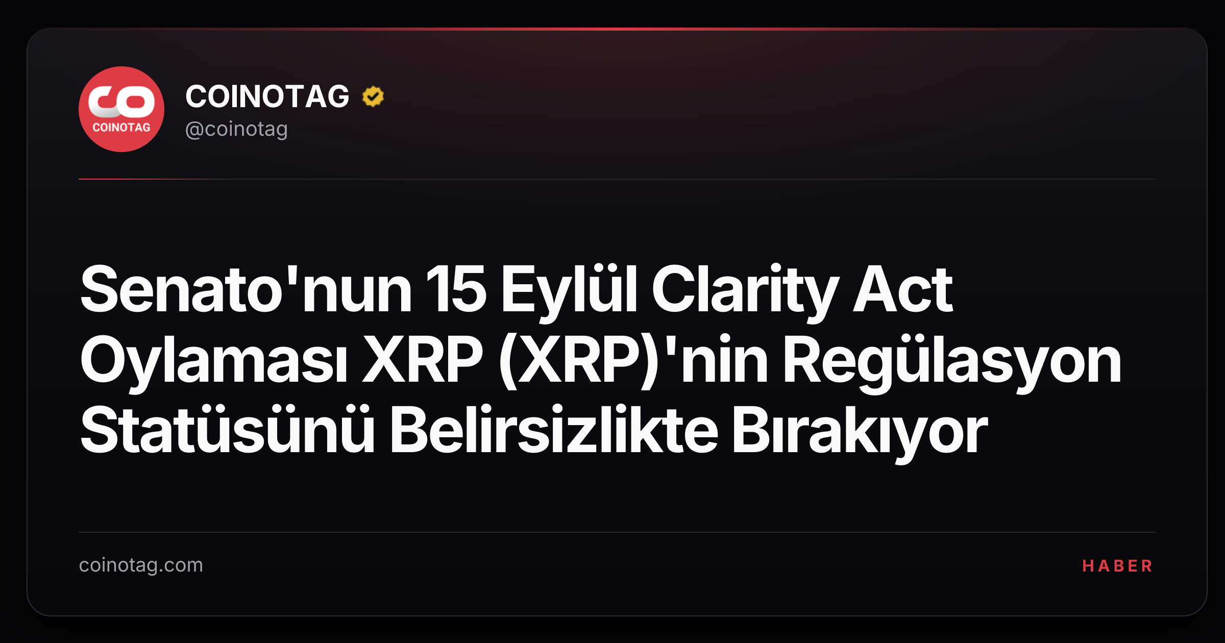 Senato'nun 15 Eylül Clarity Act Oylaması XRP (XRP)'nin Regülasyon Statüsünü Belirsizlikte Bırakıyor