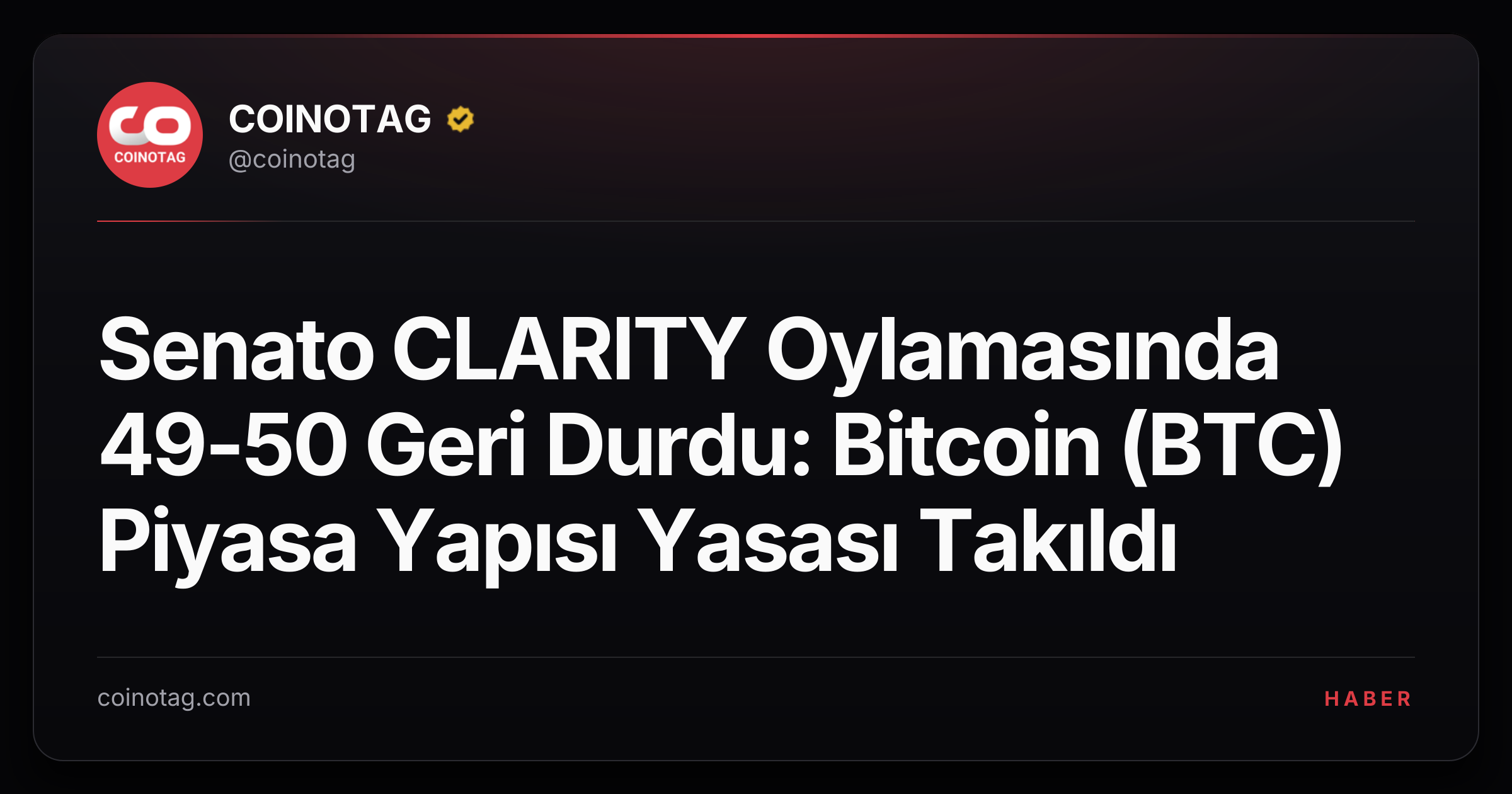Senato CLARITY Oylamasında 49-50 Geri Durdu: Bitcoin (BTC) Piyasa Yapısı Yasası Takıldı