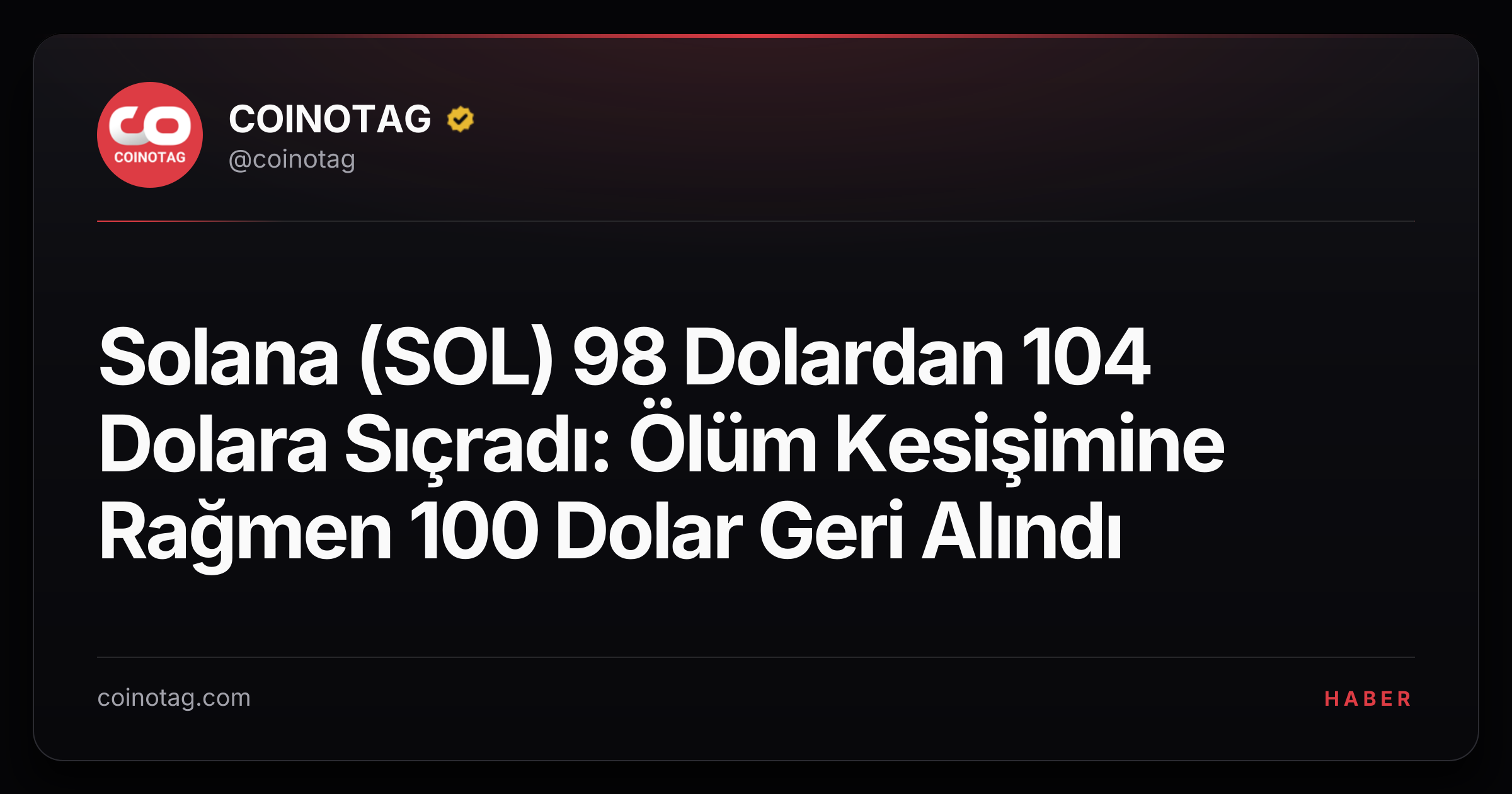 Solana (SOL) 98 Dolardan 104 Dolara Sıçradı: Ölüm Kesişimine Rağmen 100 Dolar Geri Alındı