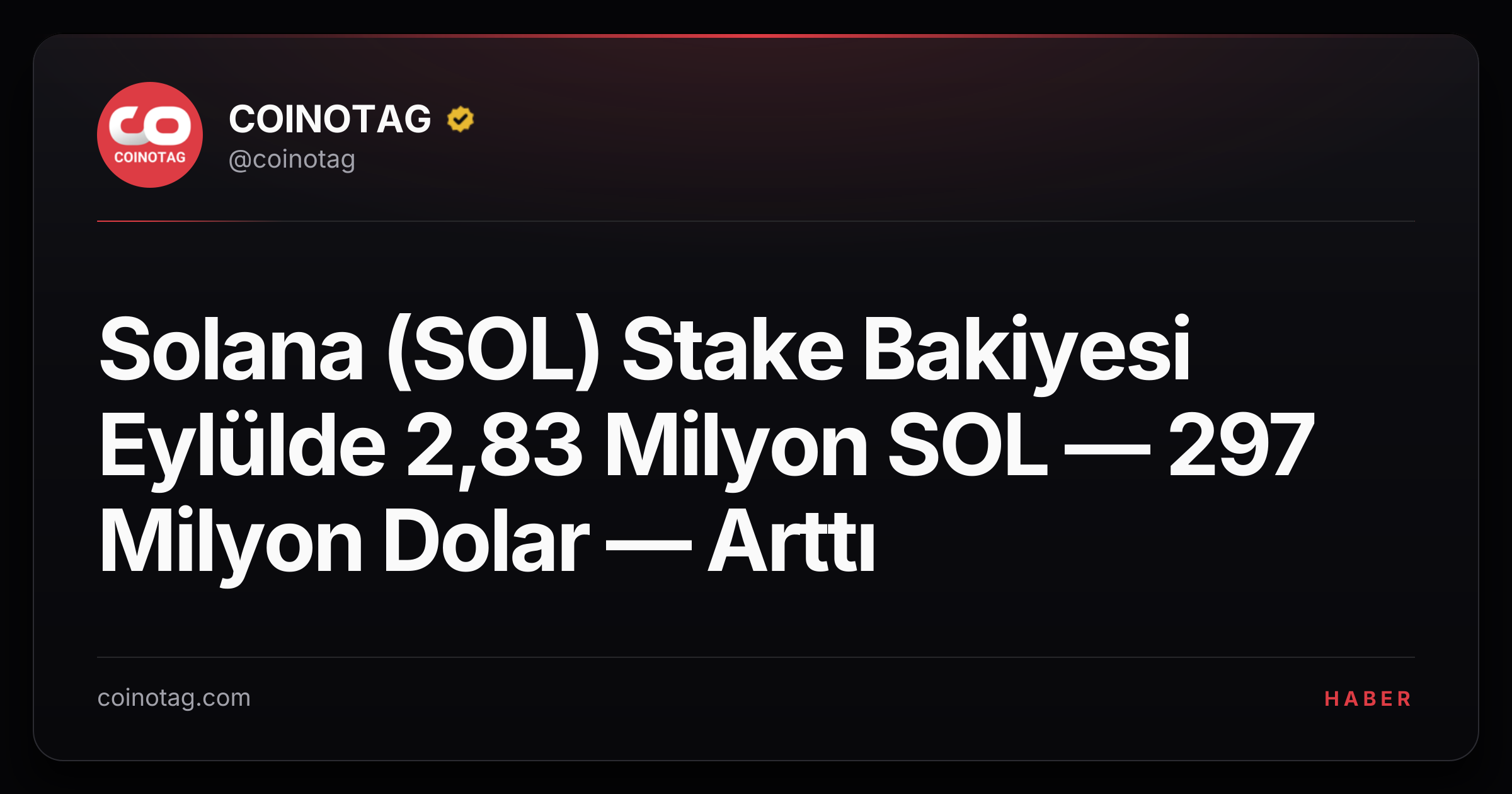 Solana (SOL) Stake Bakiyesi Eylülde 2,83 Milyon SOL — 297 Milyon Dolar — Arttı