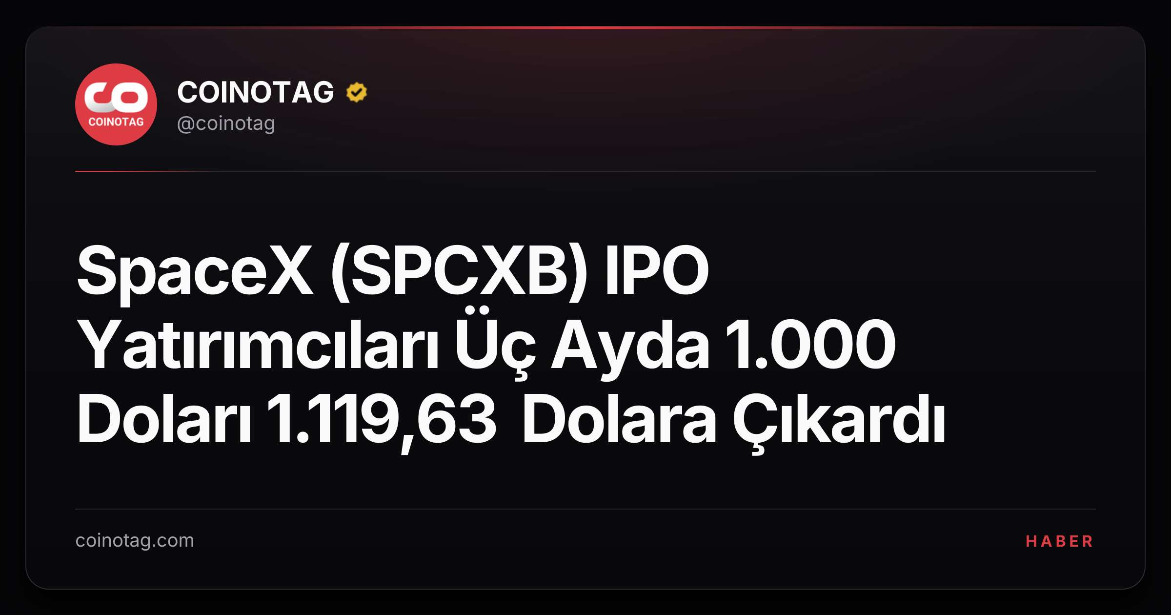 SpaceX (SPCXB) IPO Yatırımcıları Üç Ayda 1.000 Doları 1.119,63 Dolara Çıkardı