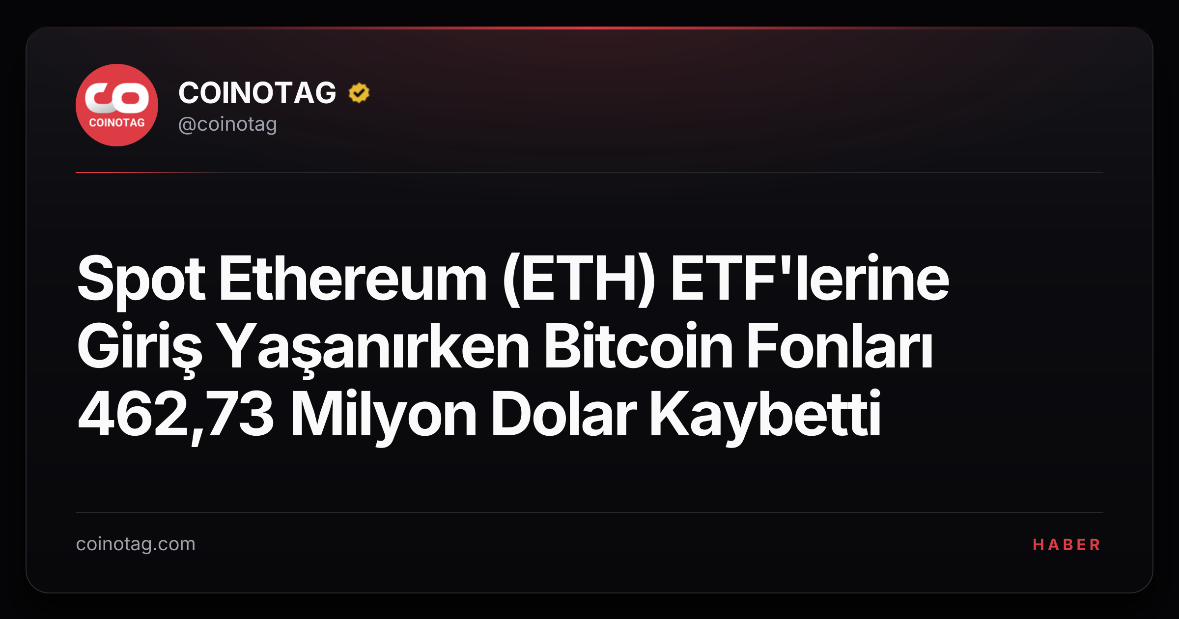 Spot Ethereum (ETH) ETF'lerine Giriş Yaşanırken Bitcoin Fonları 462,73 Milyon Dolar Kaybetti