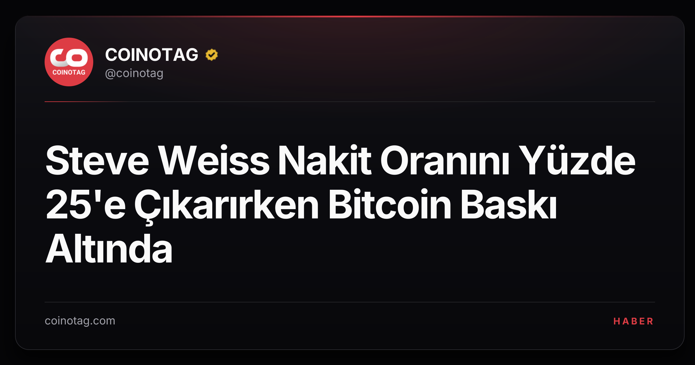 Steve Weiss Nakit Oranını Yüzde 25'e Çıkarırken Bitcoin Baskı Altında