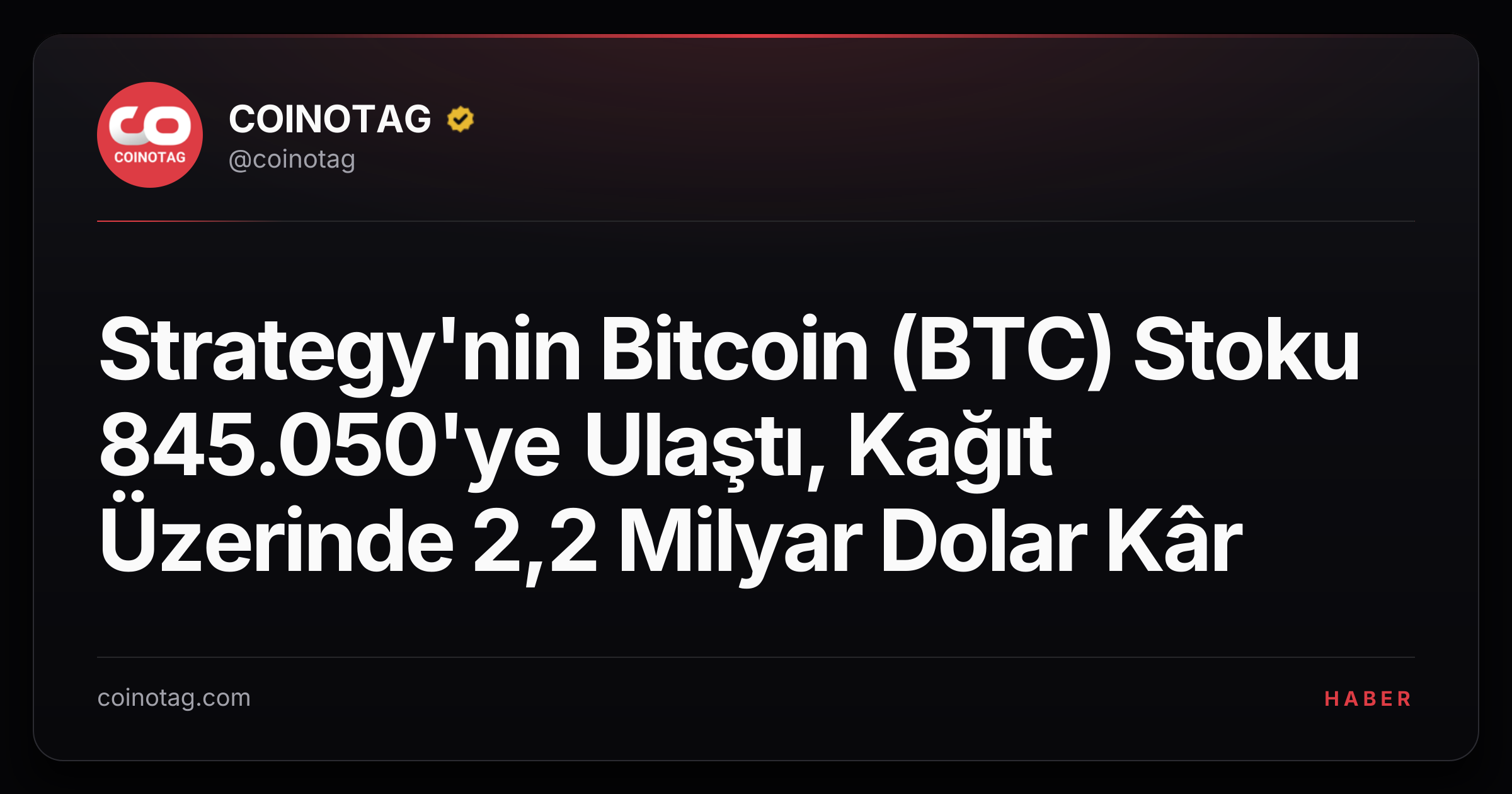 Strategy'nin Bitcoin (BTC) Stoku 845.050'ye Ulaştı, Kağıt Üzerinde 2,2 Milyar Dolar Kâr
