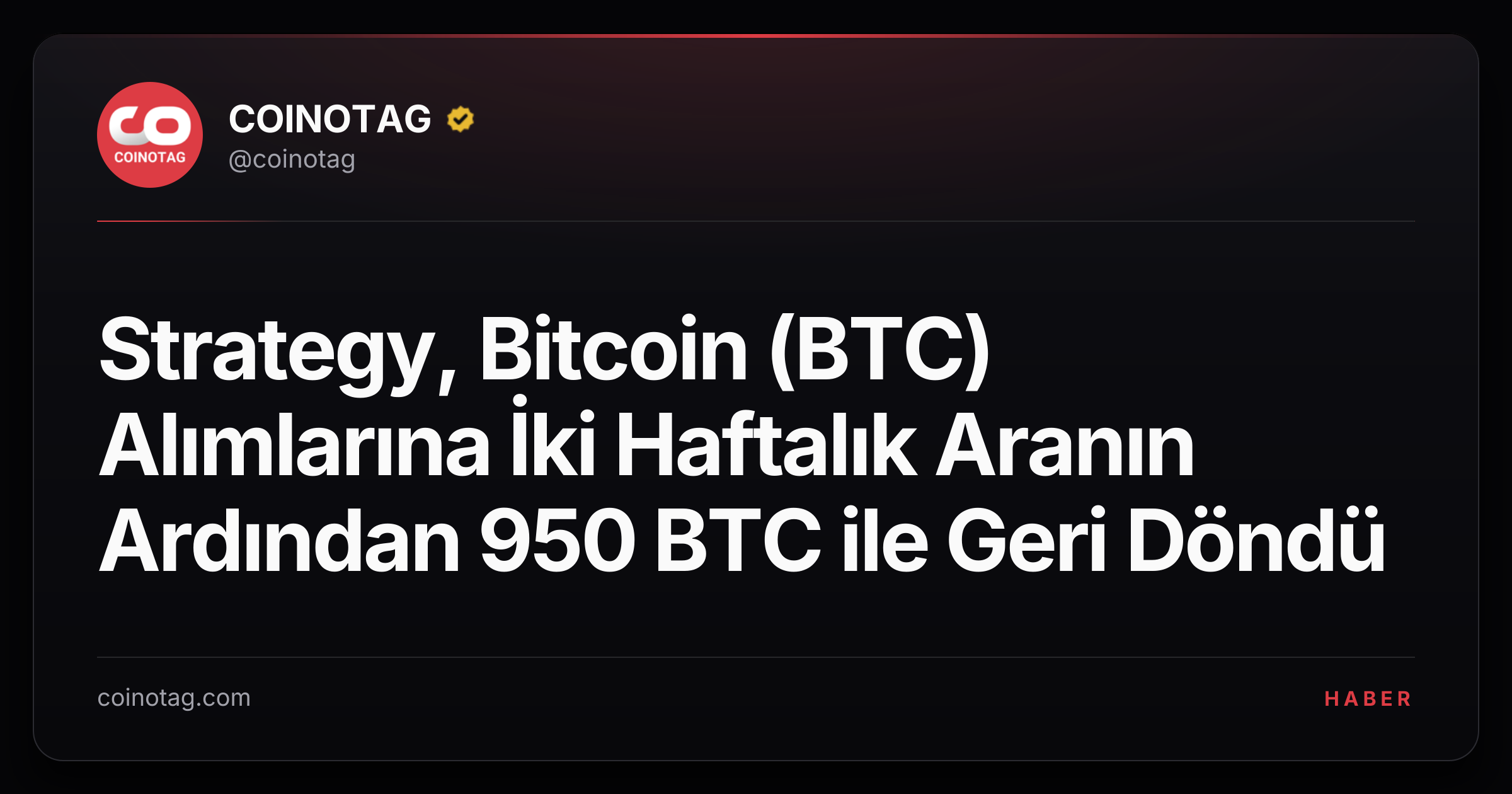 Strategy, Bitcoin (BTC) Alımlarına İki Haftalık Aranın Ardından 950 BTC ile Geri Döndü