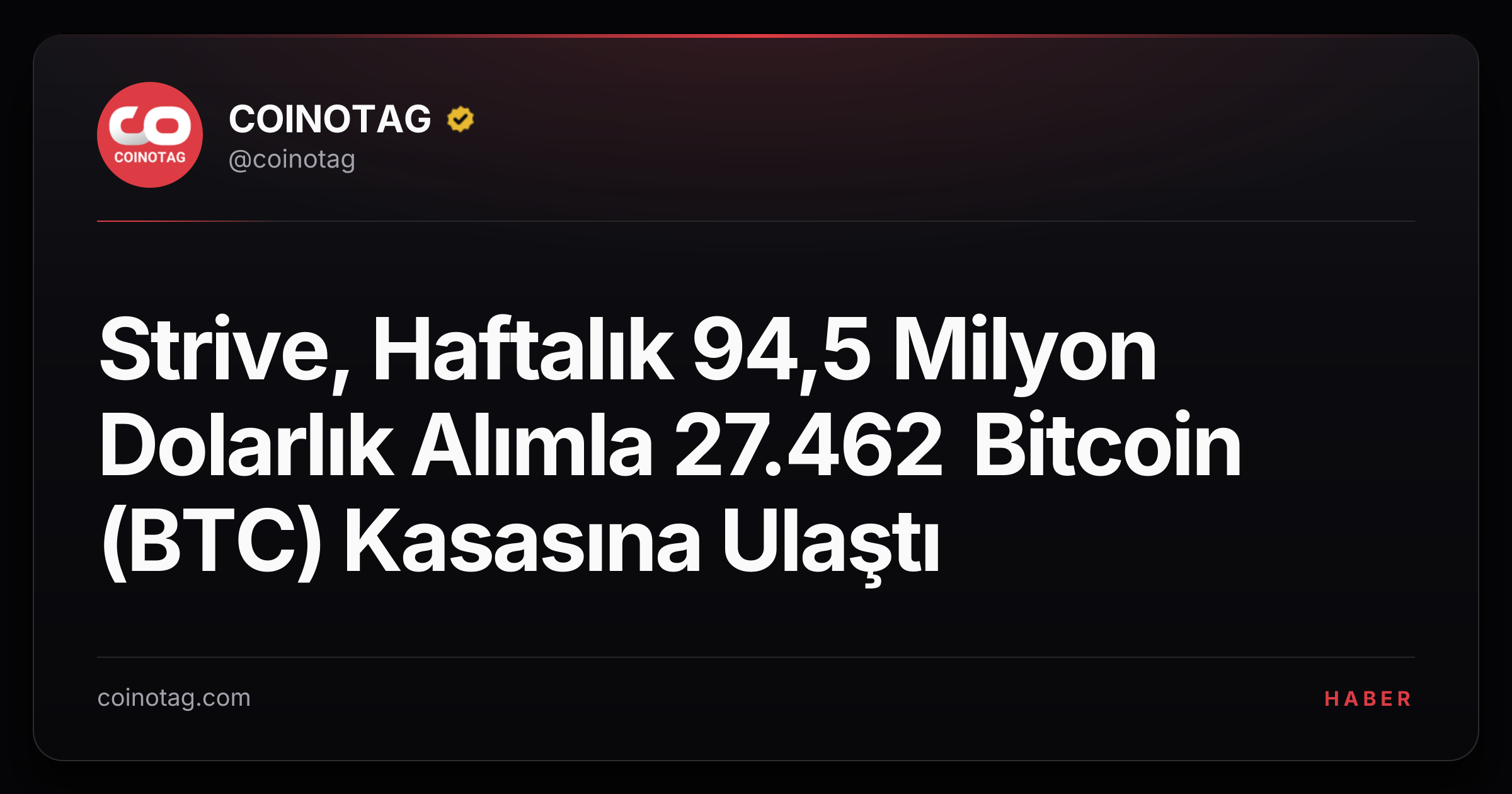 Strive, Haftalık 94,5 Milyon Dolarlık Alımla 27.462 Bitcoin (BTC) Kasasına Ulaştı