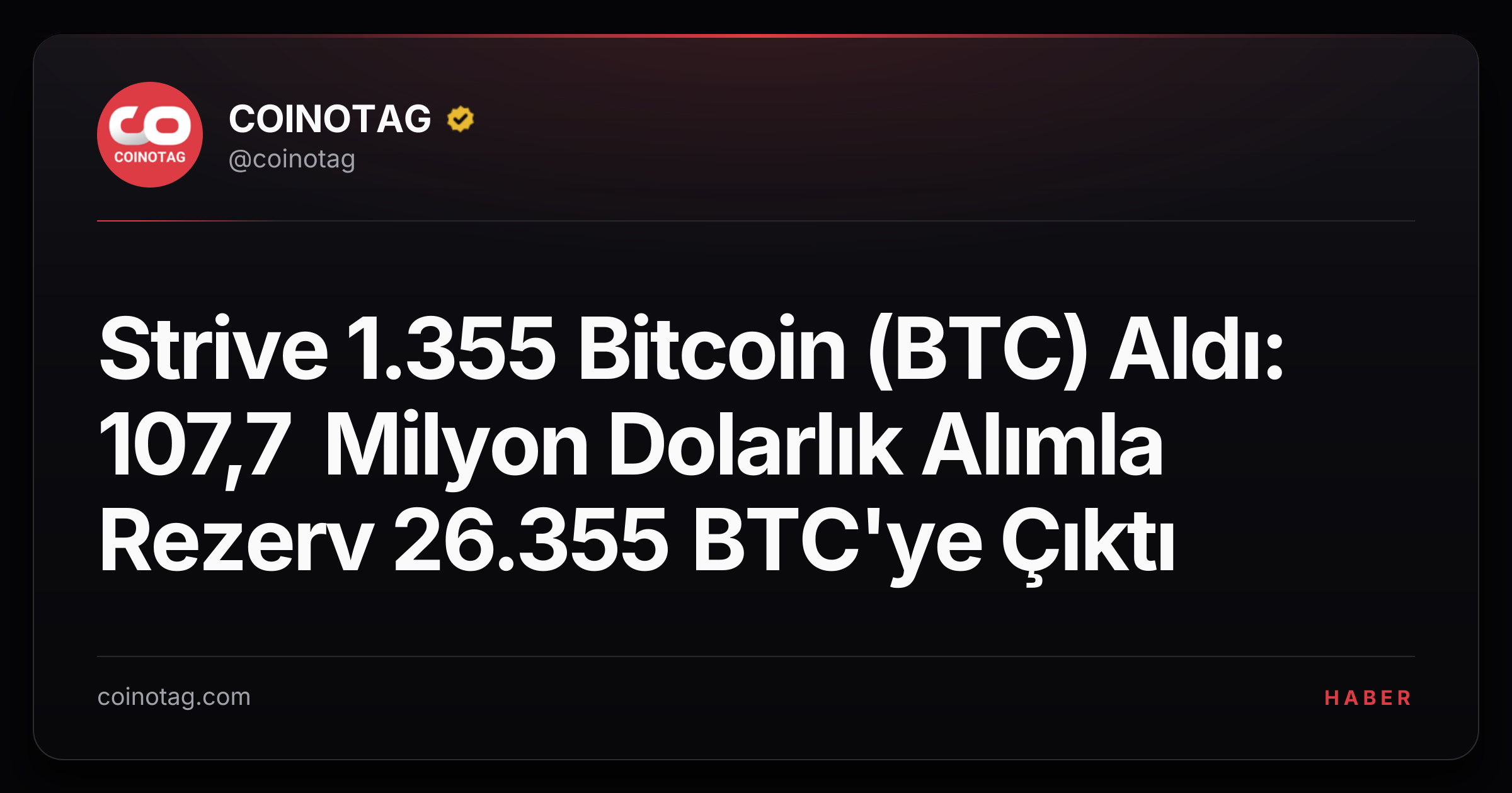 Strive 1.355 Bitcoin (BTC) Aldı: 107,7 Milyon Dolarlık Alımla Rezerv 26.355 BTC'ye Çıktı