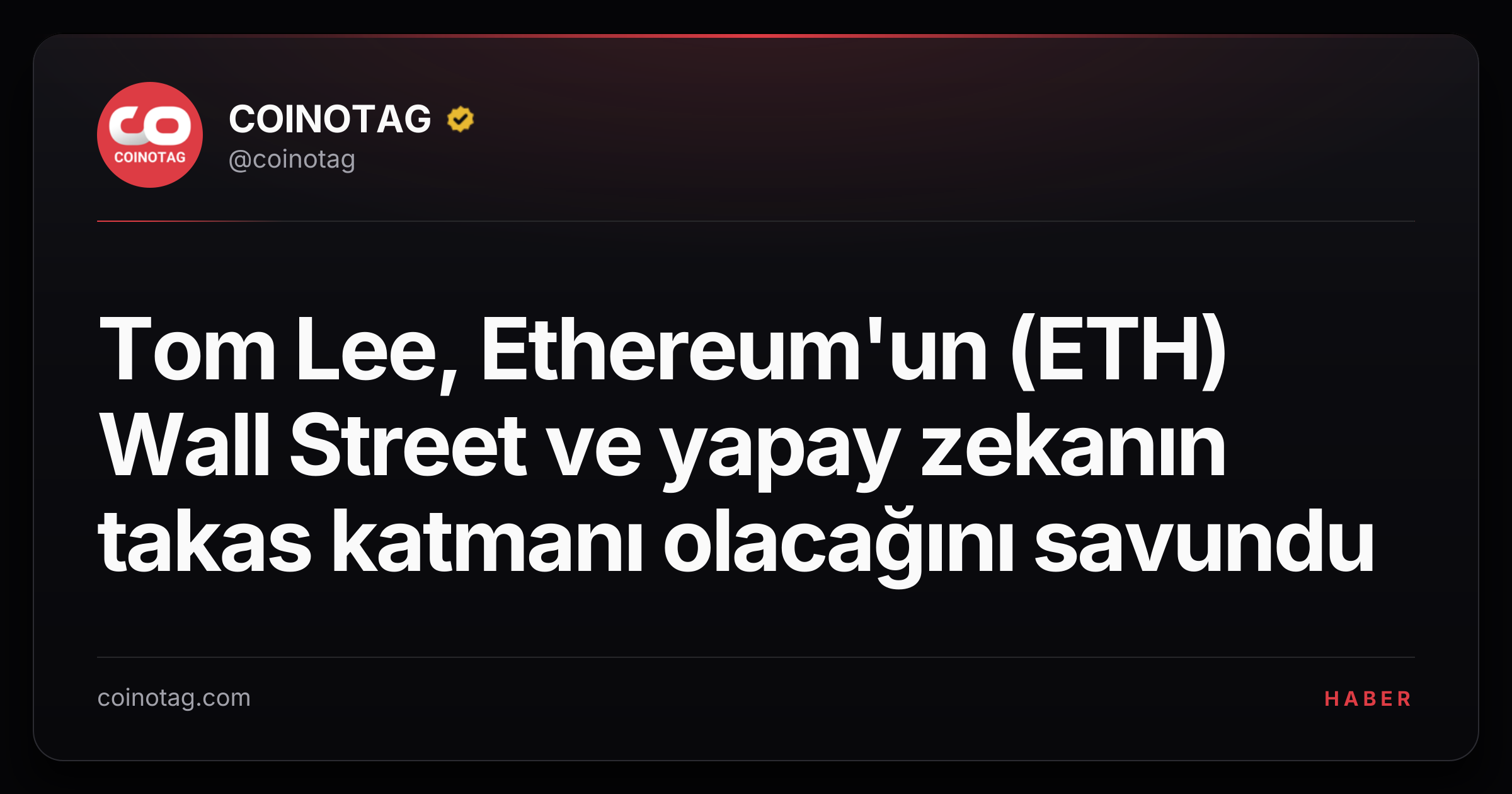Tom Lee, Ethereum'un (ETH) Wall Street ve yapay zekanın takas katmanı olacağını savundu