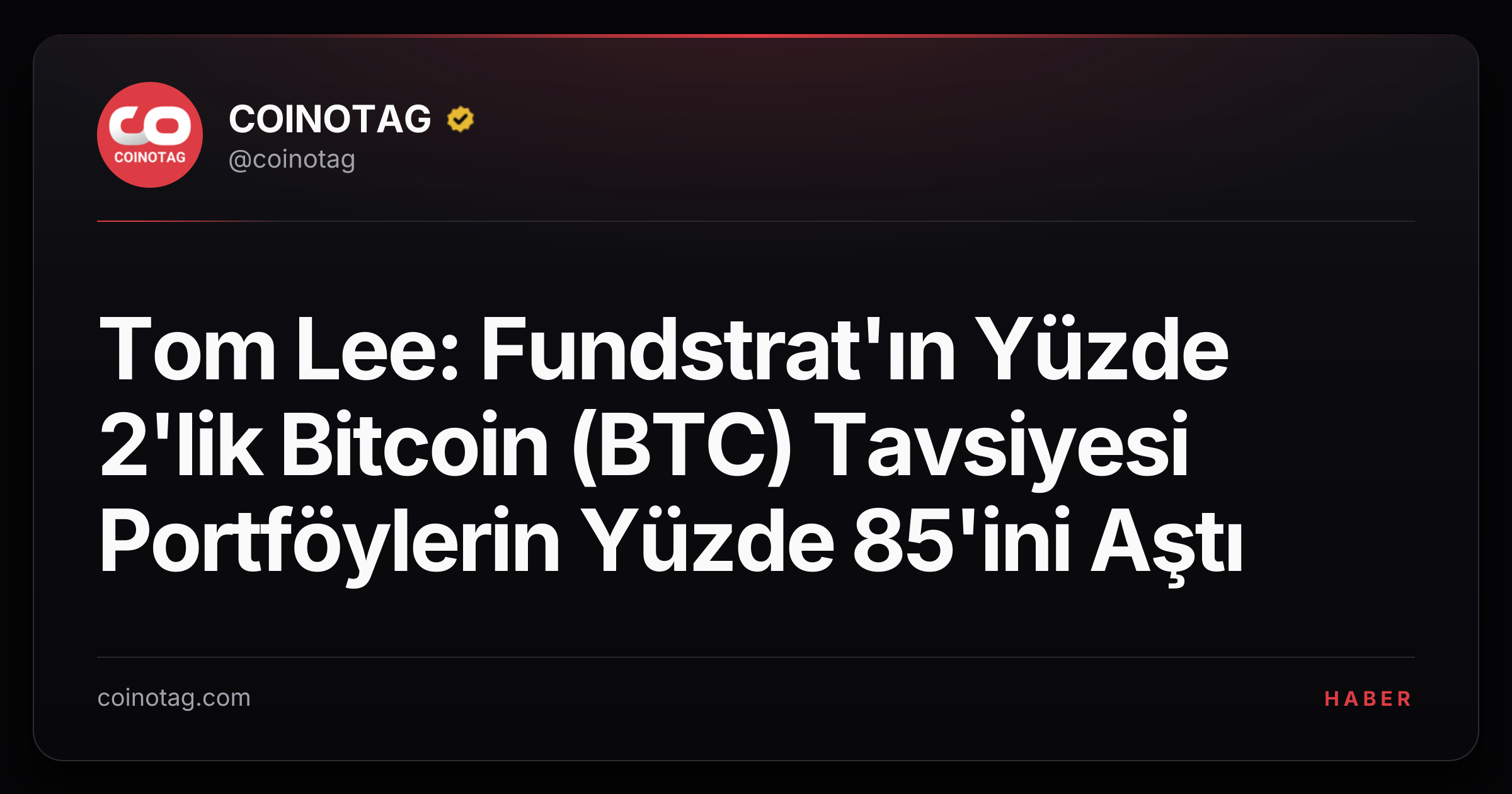 Tom Lee: Fundstrat'ın Yüzde 2'lik Bitcoin (BTC) Tavsiyesi Portföylerin Yüzde 85'ini Aştı