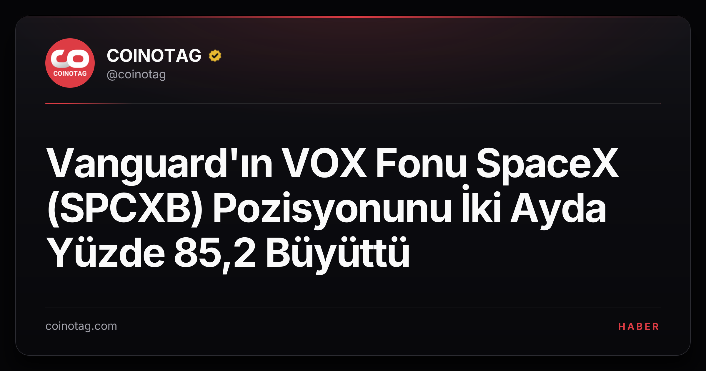 Vanguard'ın VOX Fonu SpaceX (SPCXB) Pozisyonunu İki Ayda Yüzde 85,2 Büyüttü
