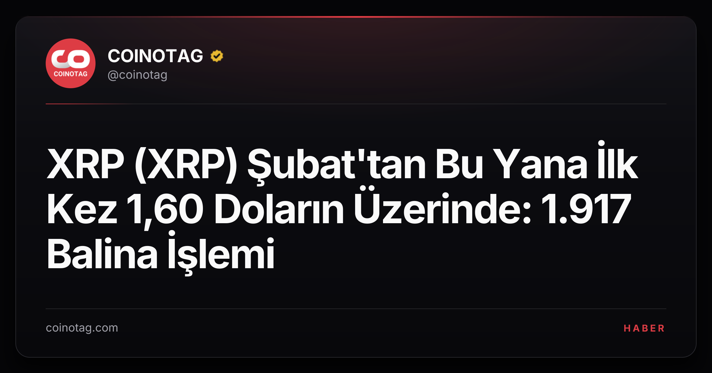 XRP (XRP) Şubat'tan Bu Yana İlk Kez 1,60 Doların Üzerinde: 1.917 Balina İşlemi