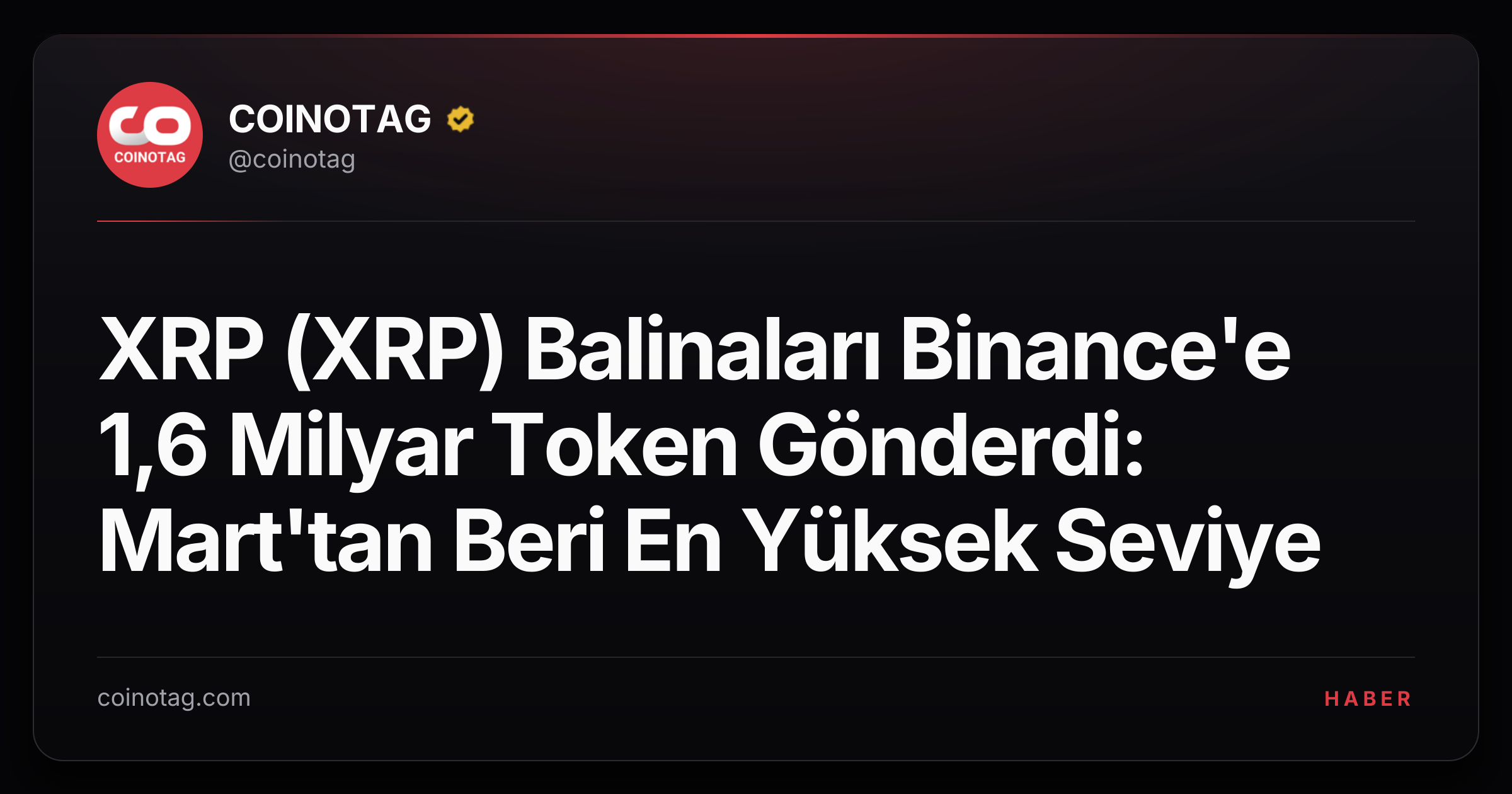 XRP (XRP) Balinaları Binance'e 1,6 Milyar Token Gönderdi: Mart'tan Beri En Yüksek Seviye