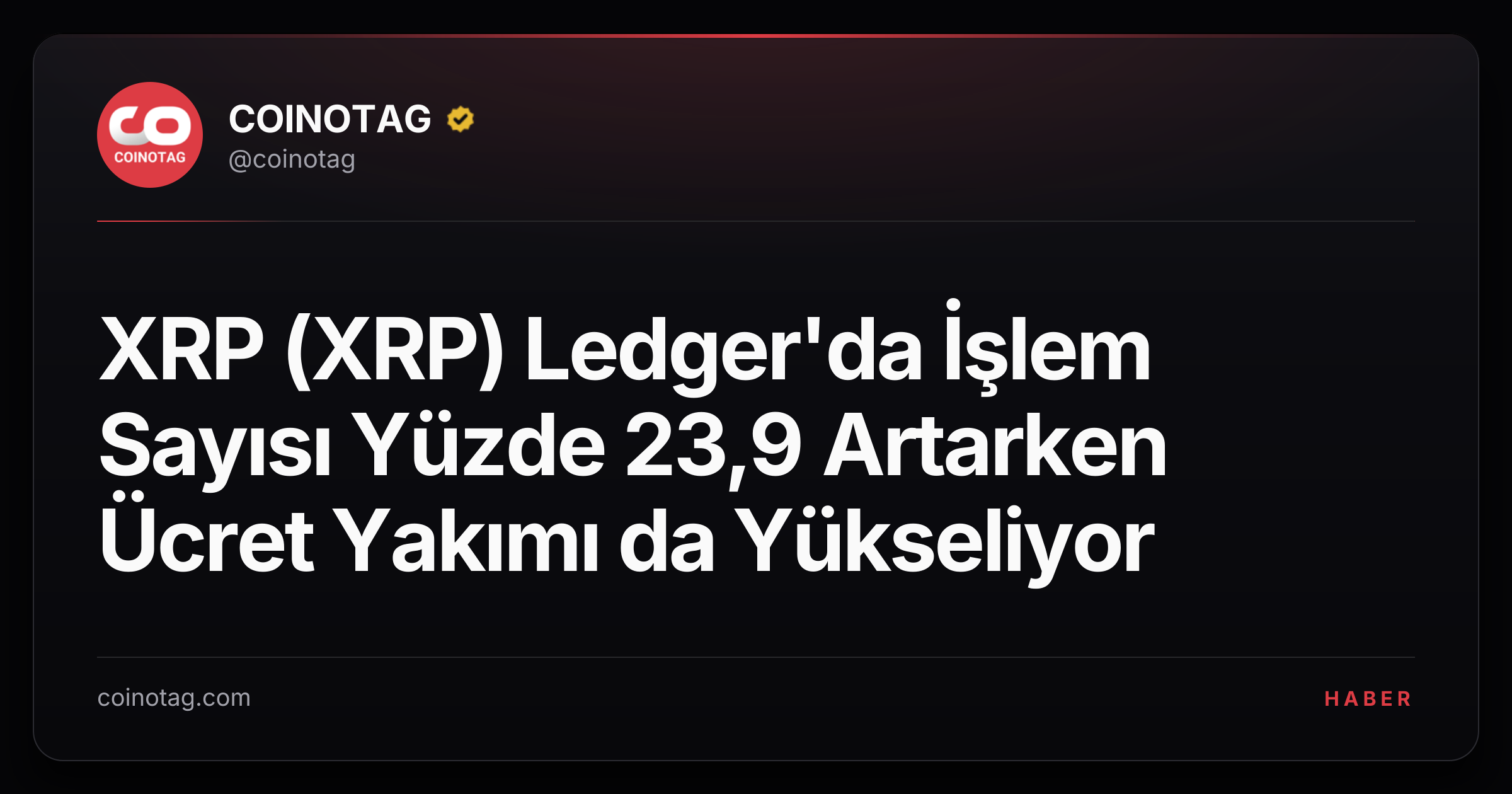XRP (XRP) Ledger'da İşlem Sayısı Yüzde 23,9 Artarken Ücret Yakımı da Yükseliyor