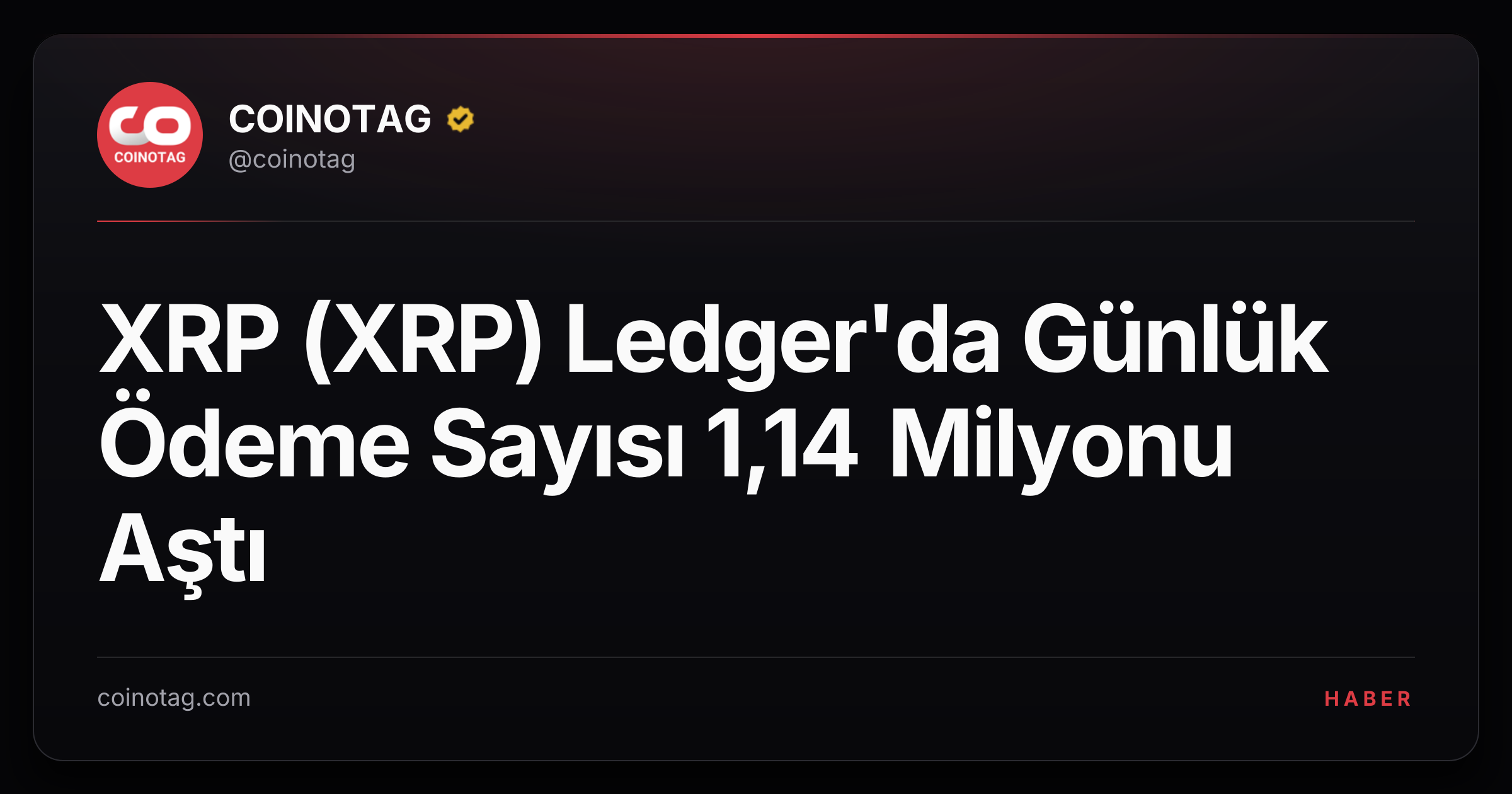 XRP (XRP) Ledger'da Günlük Ödeme Sayısı 1,14 Milyonu Aştı