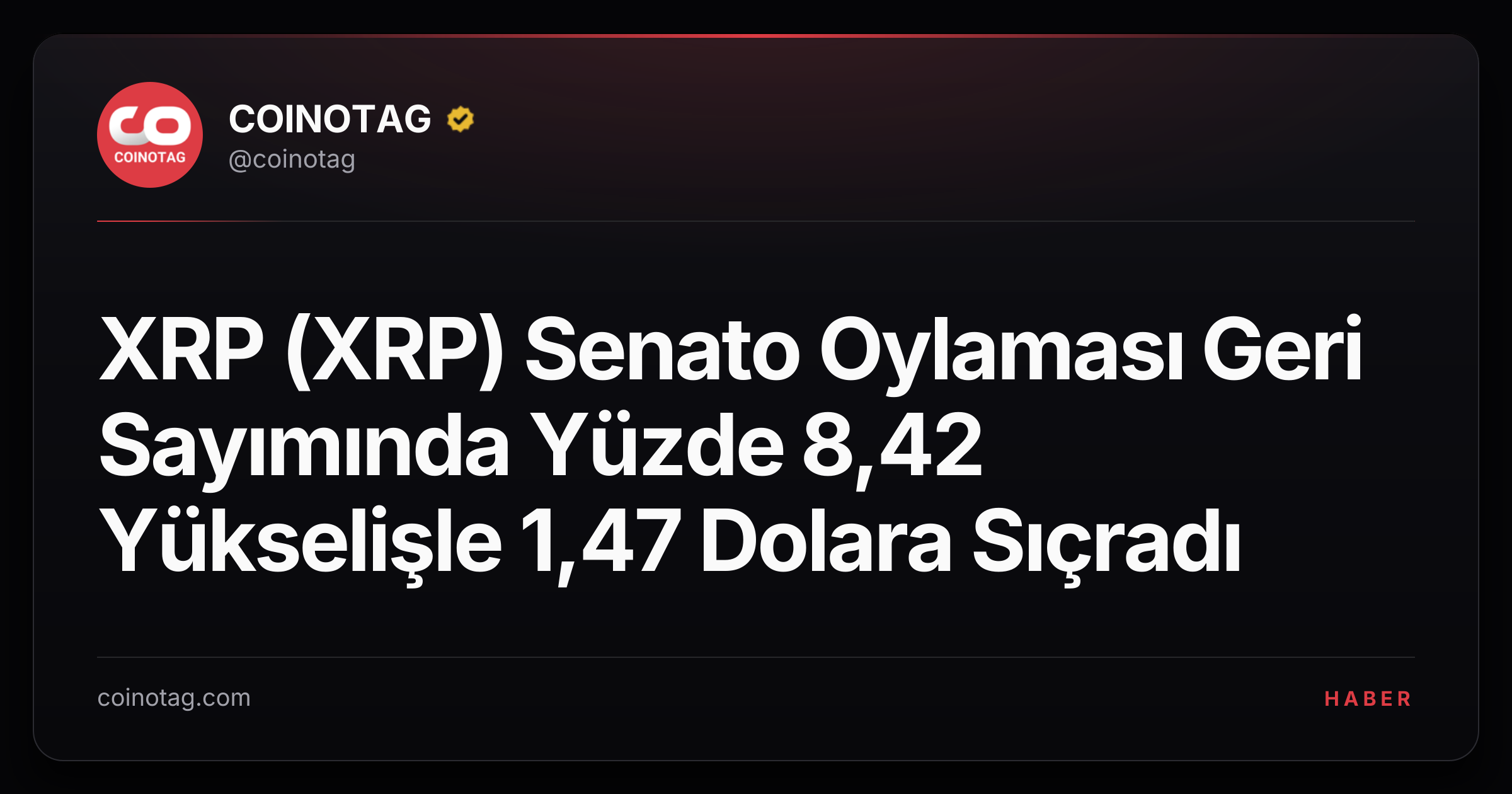 XRP (XRP) Senato Oylaması Geri Sayımında Yüzde 8,42 Yükselişle 1,47 Dolara Sıçradı