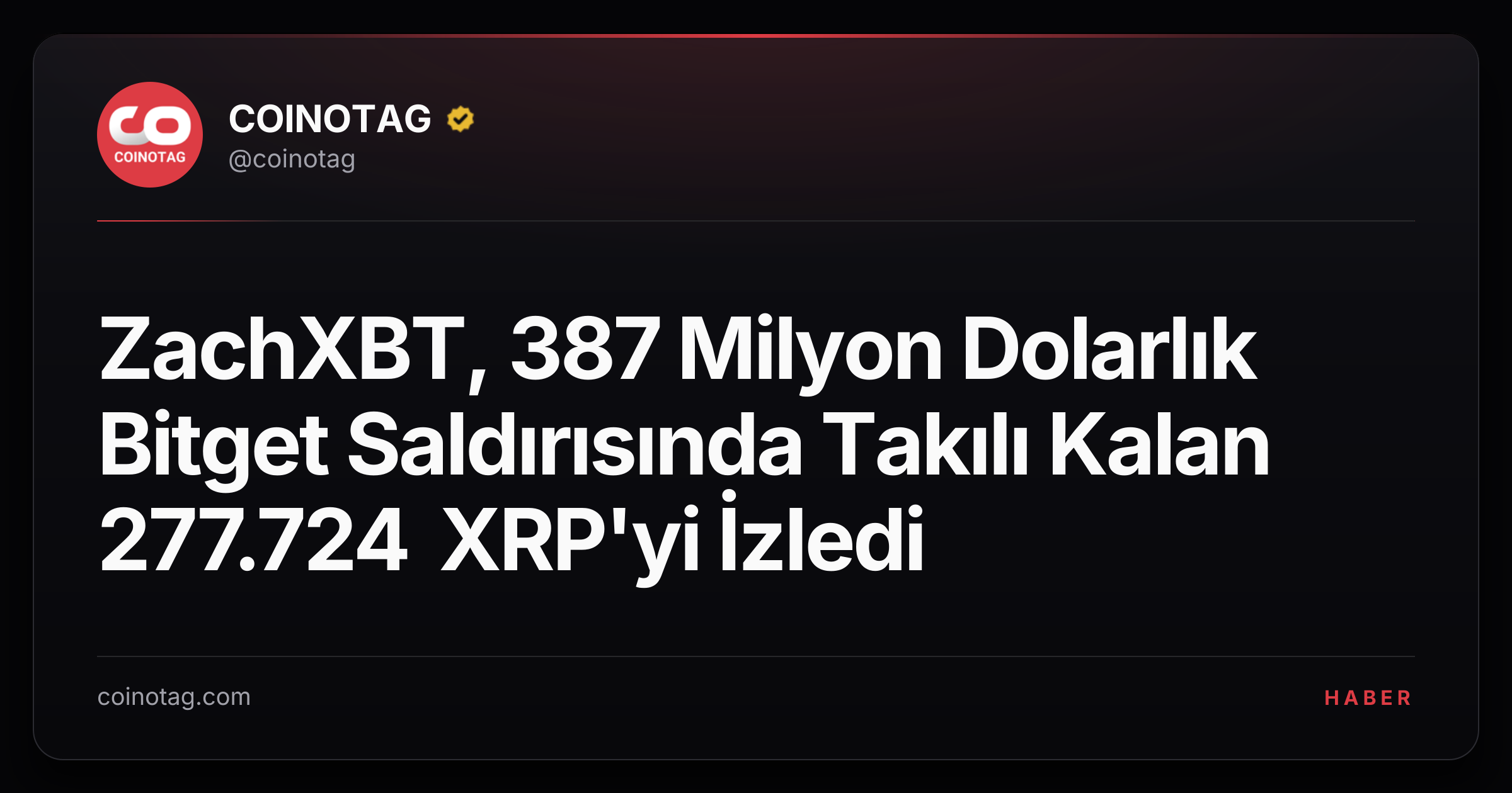 ZachXBT, 387 Milyon Dolarlık Bitget Saldırısında Takılı Kalan 277.724 XRP'yi İzledi