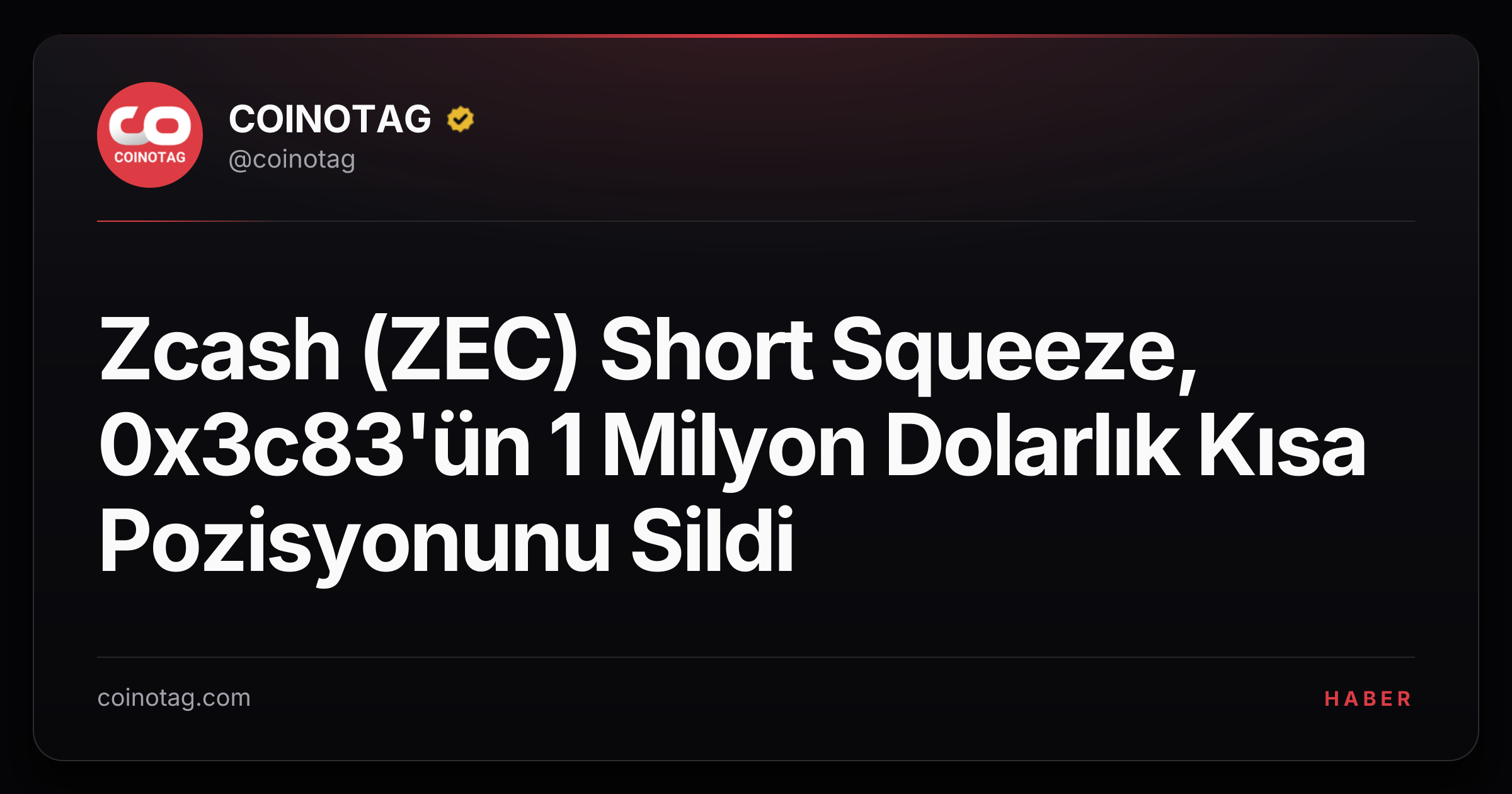 Zcash (ZEC) Short Squeeze, 0x3c83'ün 1 Milyon Dolarlık Kısa Pozisyonunu Sildi